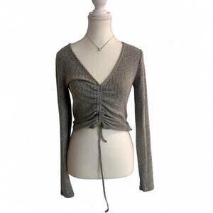 Garage Fitted Casual V Neck Rouched Long sleeve Top Size Small